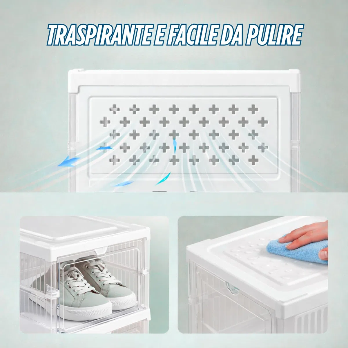 Porta Scarpe Verticale Impilabili Pieghevole Scatole Trasparenti 6 Box Salvaspazio Apertura Frontale Organizzatore PortaScarpe in Plastica Contenitori Traspiranti Scarpiera Sneakers