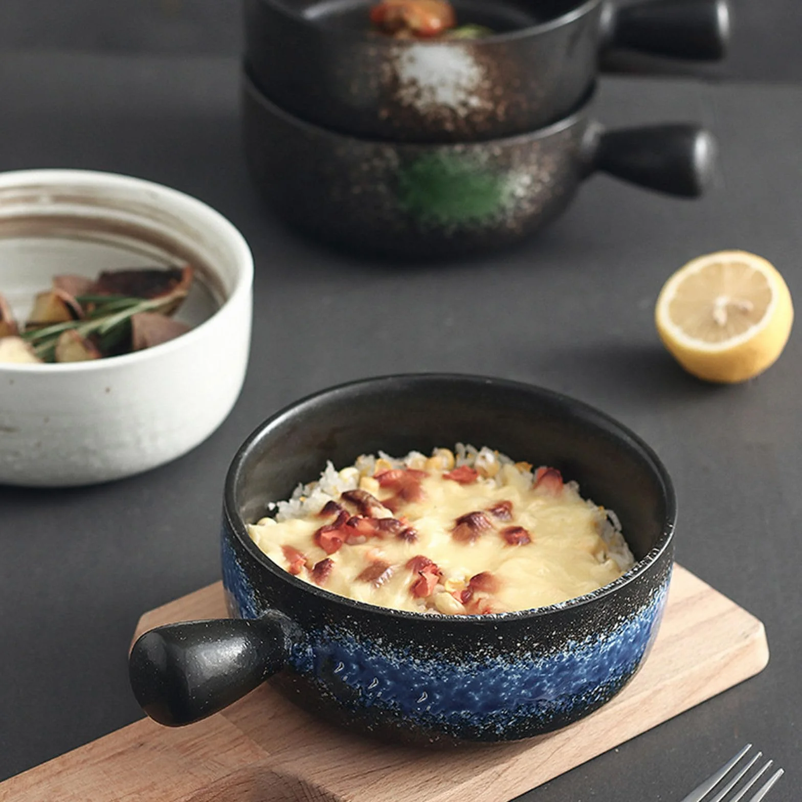 Ciotole da zuppa con manico, 770 ml, in ceramica, adatte al microonde e al forno (A,760 g)