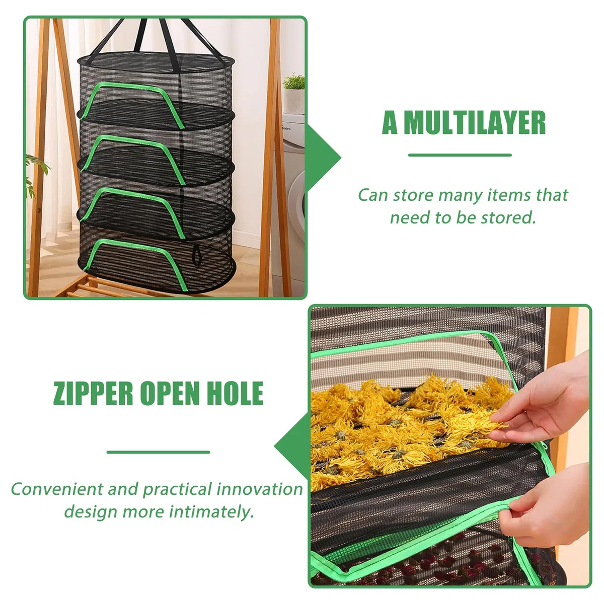 GBKDQQ Rete a secco per erbe aromatiche, Drying Rack, a 4 strati, da appendere con chiusura lampo, per asciugare, pieghevole, adatto per fiori secchi, carne, erbe aromatiche
