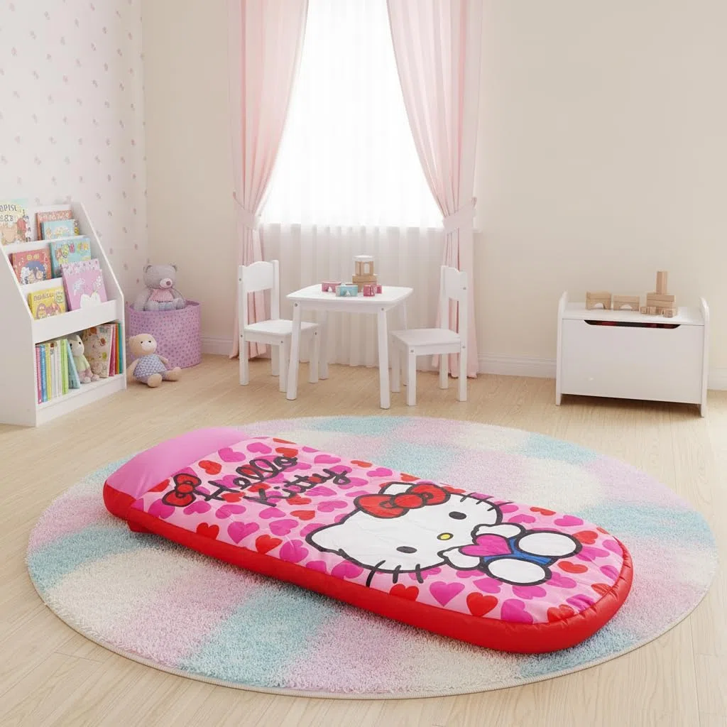 Character World Hello Kitty ReadyBed - Letto gonfiabile per bambini, sacco a pelo con pompa, materasso da viaggio per ragazze, per pigiama party, campeggio o uso domestico