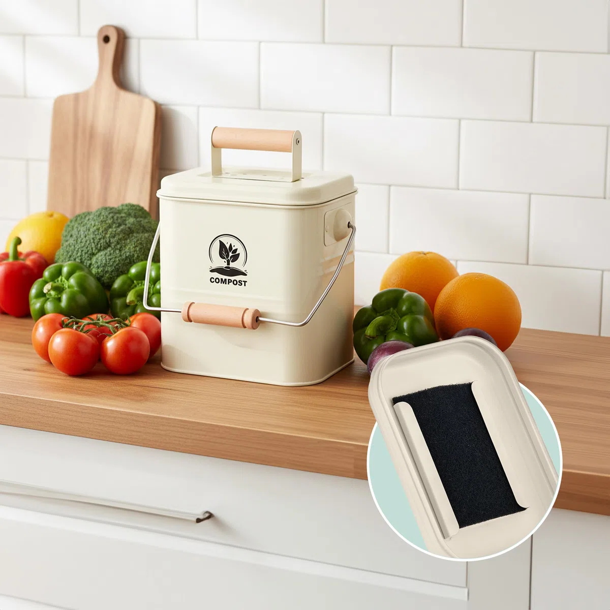 Relaxdays Pattumiera da Cucina per Umido con 2 filtri antiodore, 3,5 L, con Secchio Compost, Dimensioni 26x15,5x20 cm