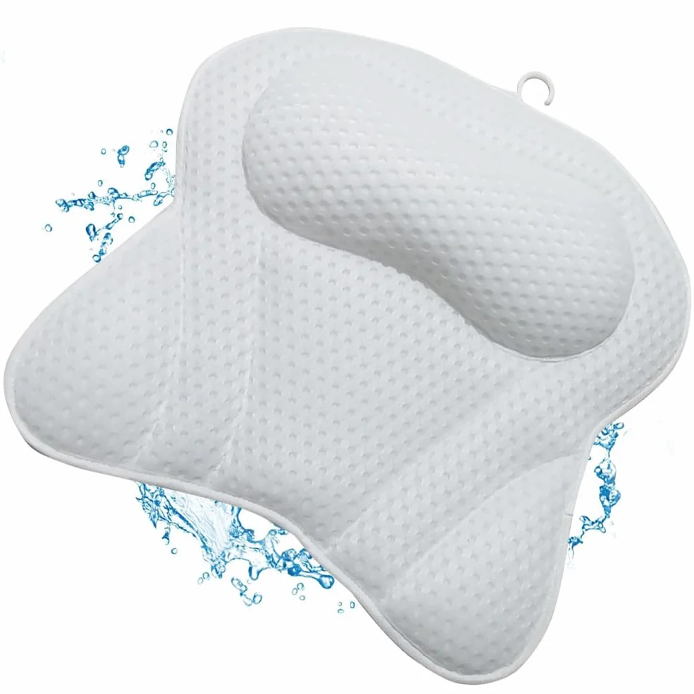 Cuscino Vasca da Bagno con 6 Ventose - Poggiatesta Vasca da Bagno con tecnologia 4D air mesh - Supporto per Vasca da Bagno - Cuscino Bagno relax bianco