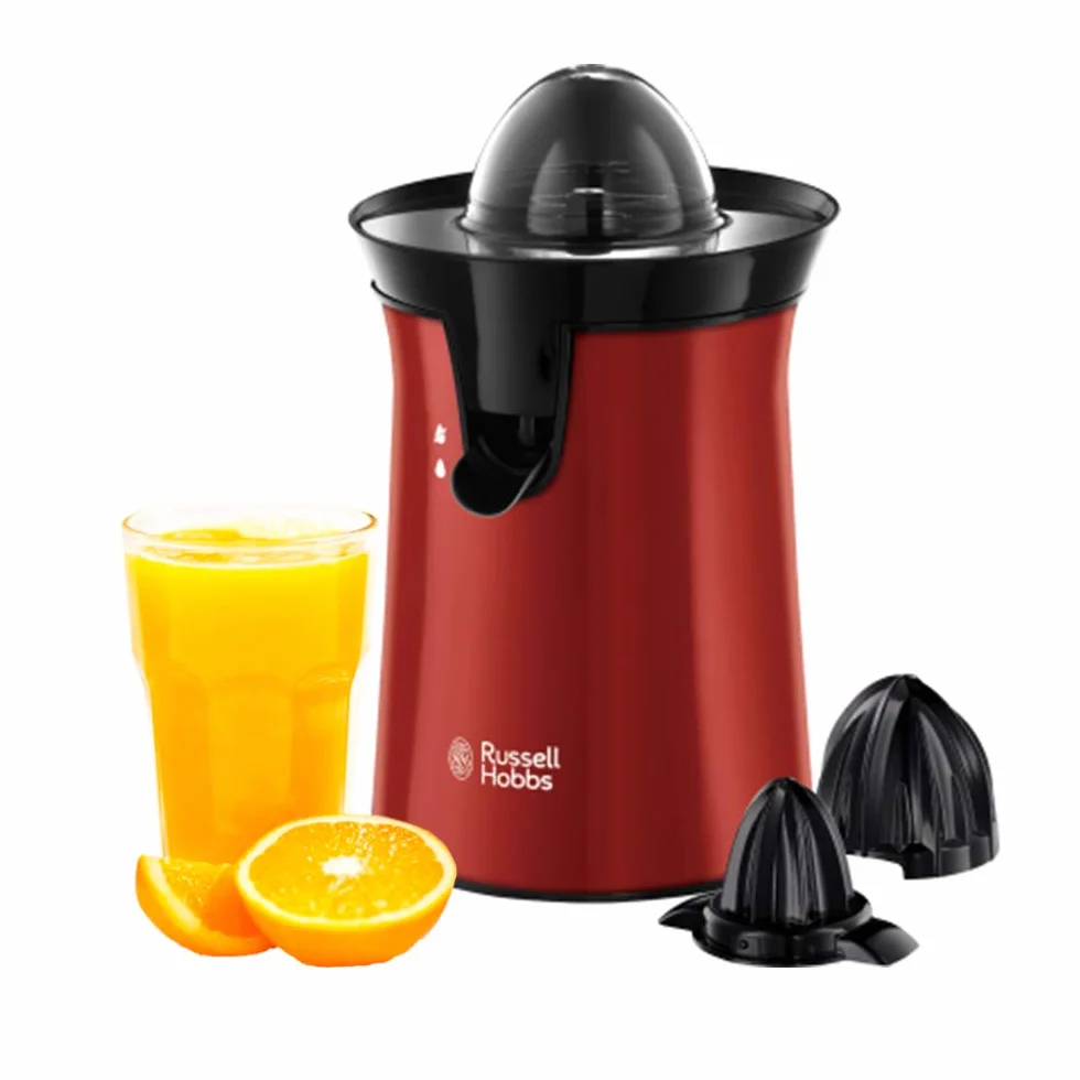 Russell Hobbs Spremiagrumi Elettrico, Bicchiere Grande E Piccolo, Rotazione Bidirezionale Destra, Sinistra, Antigoccia, Lavastoviglie Ok, 60 W, Senza Bpa, Rosso, 26010-56