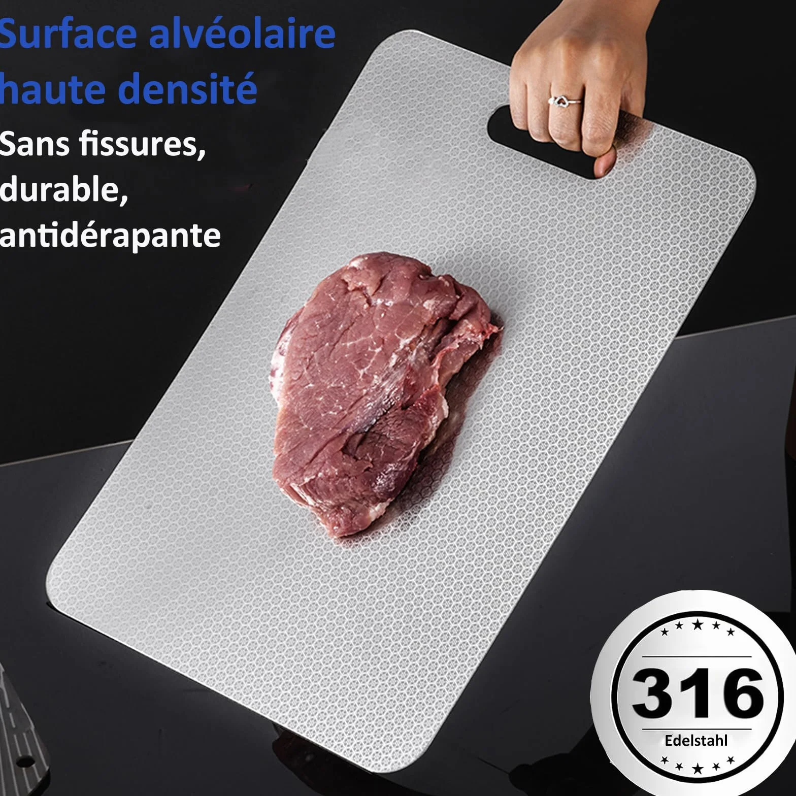 Tagliere Acciaio Inox, Tagliere in Titanio per Cucina, Nuova Versione - Resistente ai Graffi, Completamente Senza BPA, Essere Lavato in Lavastoviglie
