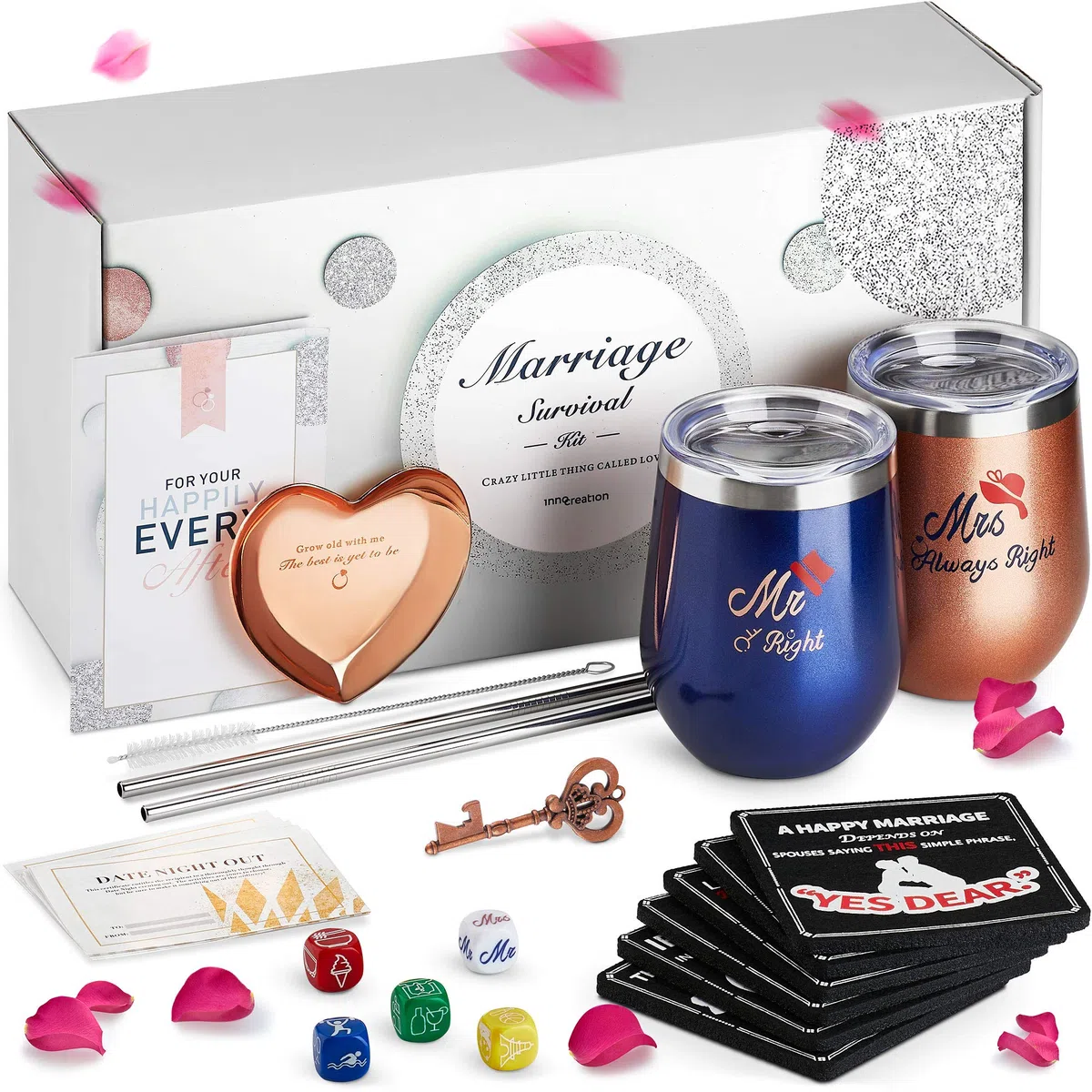 Fantastico regalo per la futura sposa | Regali di fidanzamento unici | Il kit di sopravvivenza del matrimonio | Miglior regalo di nozze per coppia, lei, piatto anello, sottobicchieri, apribottiglie