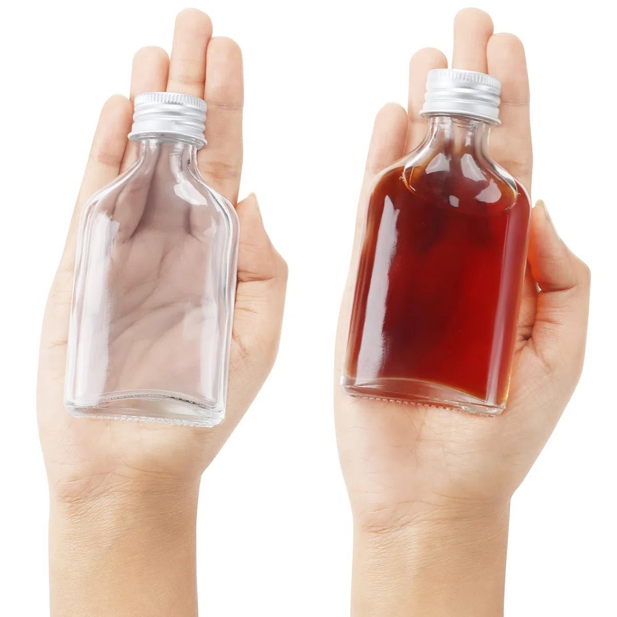 BELLE VOUS Bottigliette Vetro 50 ml Tappi a Vite Argentati e Imbuto (20pz) - Bottigliette Vetro per Liquori - Bottiglie Mignon Feste e Bottiglie Bomboniere per Alcol, Grappa, Whisky, Shots e Liquori