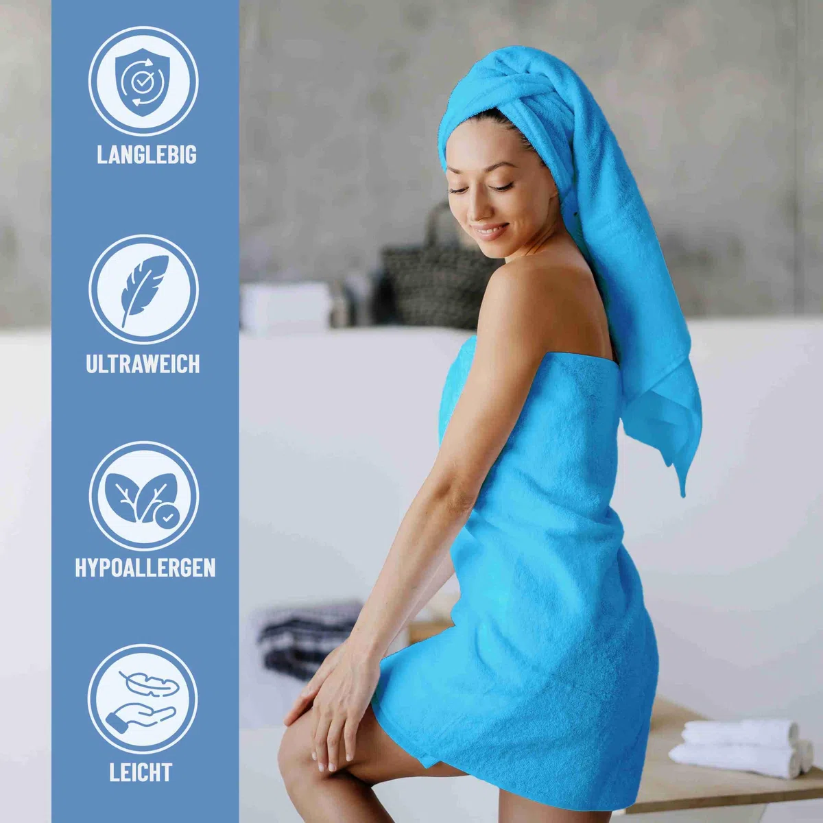 NatureMark ASCIUGAMANI PREMIUM/ASCIUGAMANI DA BAGNO in 100% cotone, morbidi, resistenti, con asola per appendere – set da 2, 100x150 cm, Colore Turchese