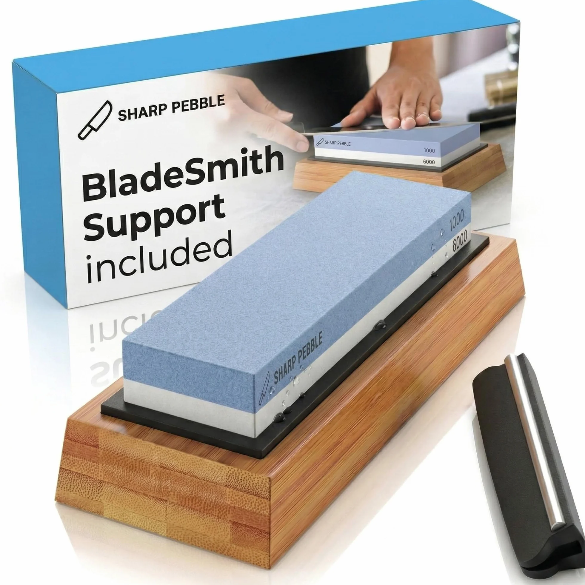 Premio Pietra Per Affilare 2 Side Grit Whetstone 1000/6000 - Miglior Cote Affilacoltelli Per Affilare i Coltelli - Base di Bambù Antiscivolo, Guida Angolo & eBook