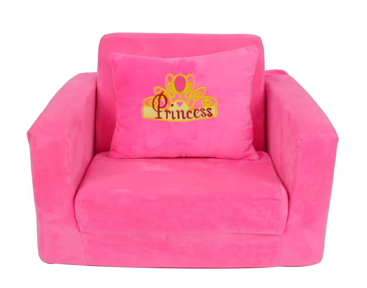 Mondial Toys Poltroncina Letto per Bambini Soffice Poltrona Rilassante Morbida in Peluche con Cuscino Rosa