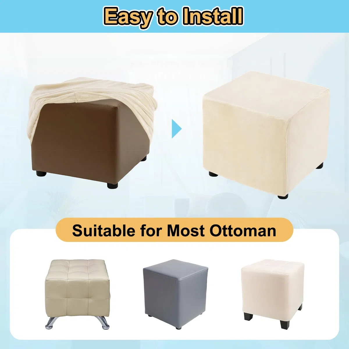 QUARKZMAN Copri Poggiapiedi Allungabile Copertina Quadrata Poggiapiedi Con Elastico Protettore Per Soggiorno Camera a Lunghezza 33-45.7cm/13-18 Pollici, Beige Chiaro