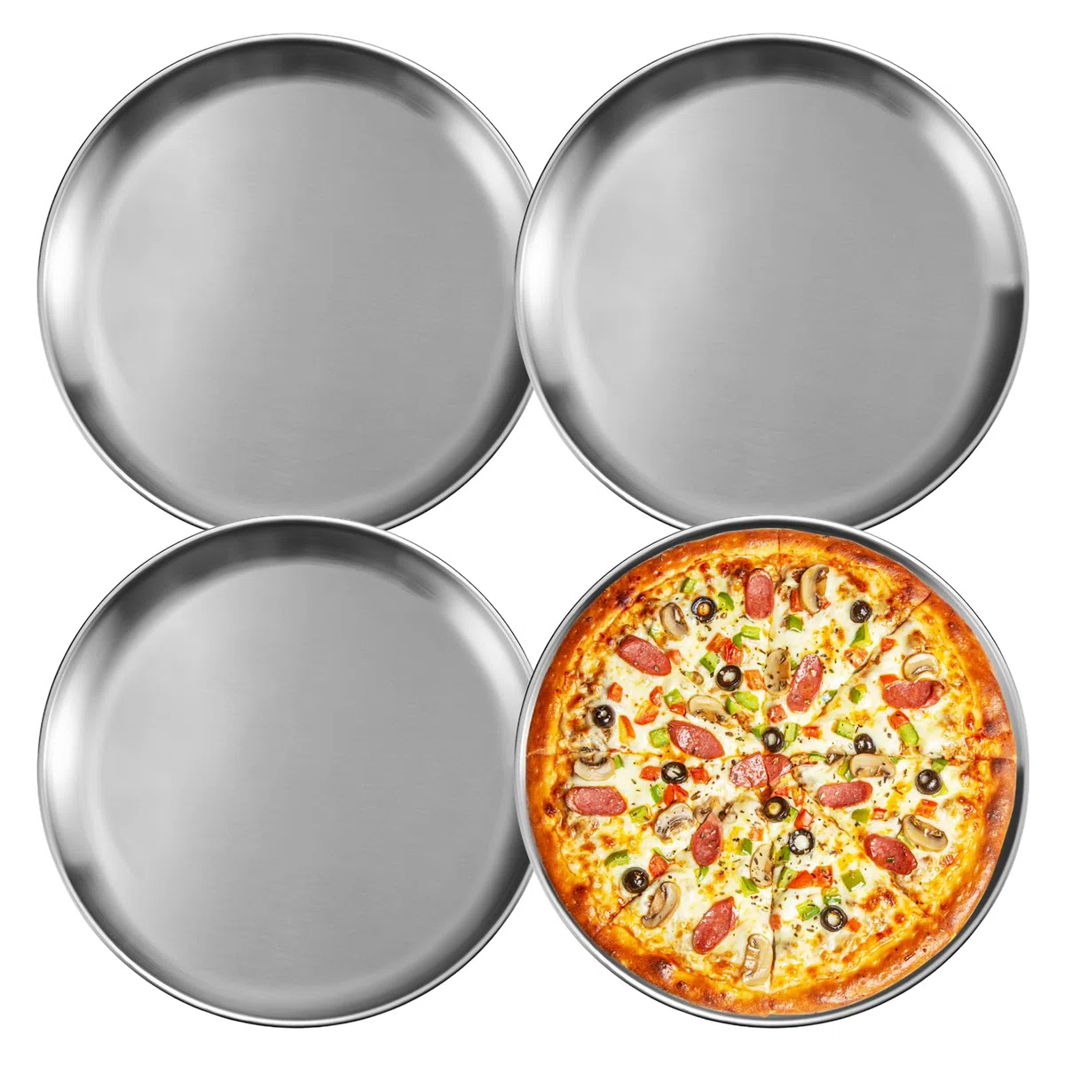 Bordeag Piatti Rotondi in Acciaio Inox 30cm, Set da 4 per Cucina, Pranzo, Campeggio, Feste