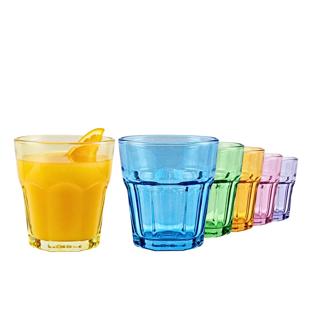 TREND FOR HOME Set Bicchieri Acqua Vetro Colorati 6 Pezzi Bicchieri Vino Colorati 280 ml Tumbler Bassi Bicchieri Piccoli Vetro Bicchieri Arcobaleno Bicchieri Vetro Bambini, Gigi Rainbow Blast
