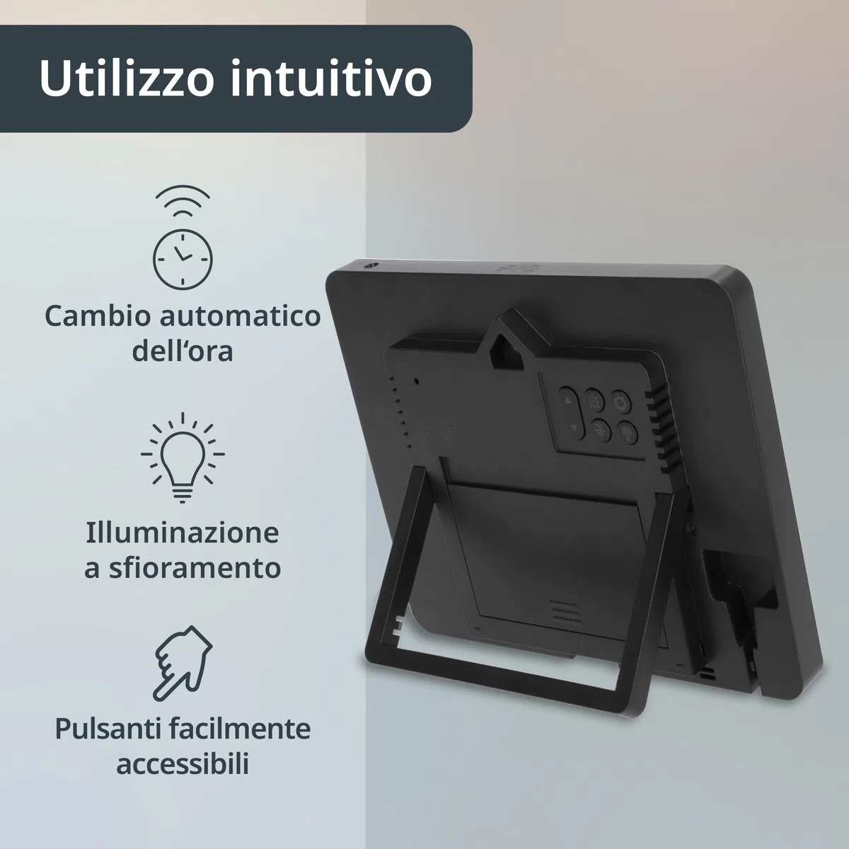 ADE Orologio digitale radiocontrollato con cifre molto grandi | Orologio da tavolo o parete con 2 orari di sveglia e illuminazione | Termometro Igrometro | Cornice stretta in nero opaco