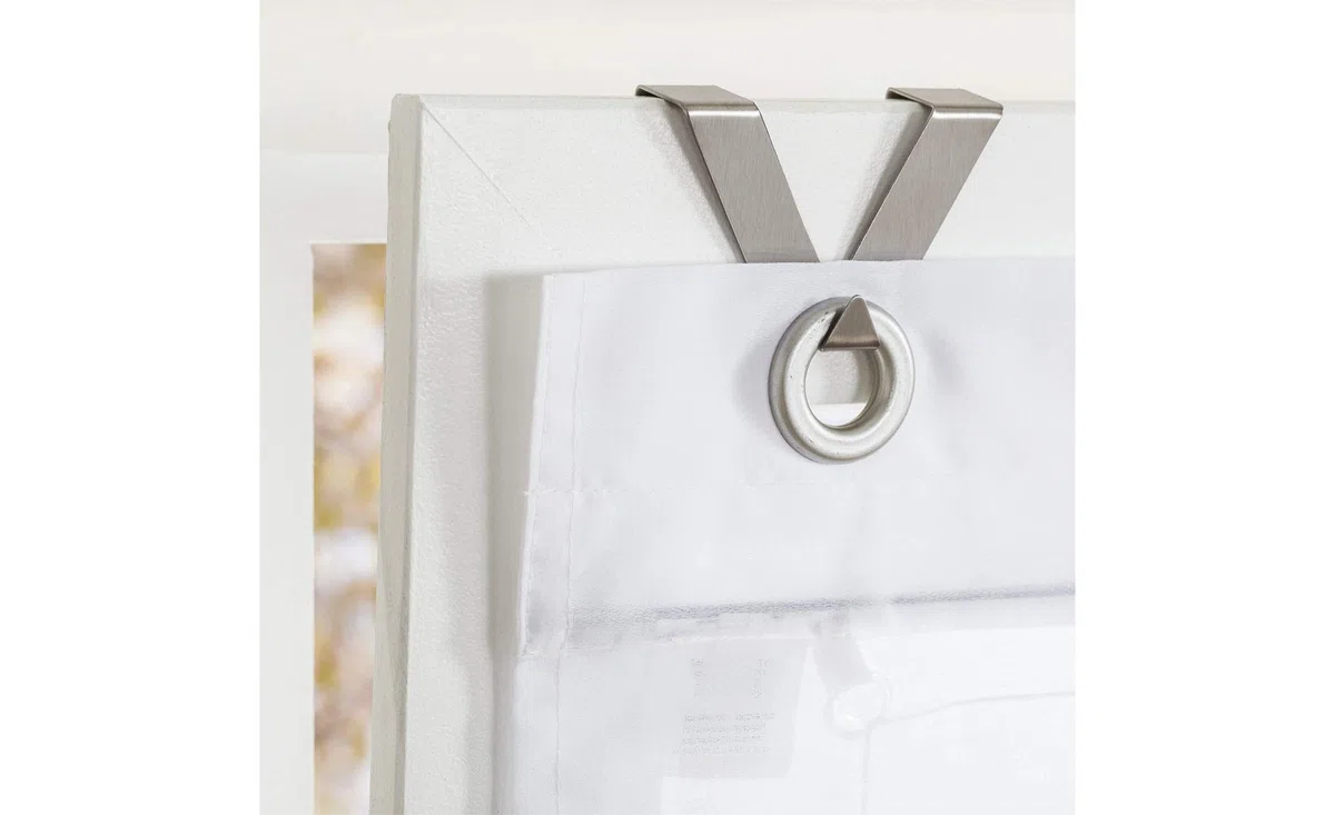 Kutti Bella Tenda a pacchetto con occhielli, design a cerchio stampato bianco e antracite, ganci per finestra inclusi 45 x 140 cm