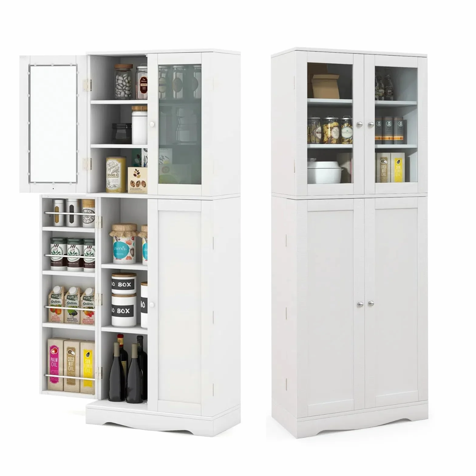 KOMFOTTEU Credenza da Cucina con Anta Multi-Stoccaggio, Mobile Cucina Dispensa con Dispositivo Antiribaltamento, Armadio di Stoccaggio, 60 x 31,5 x 161,5 cm, per Soggiorno, Sala da Pranzo (Bianco)