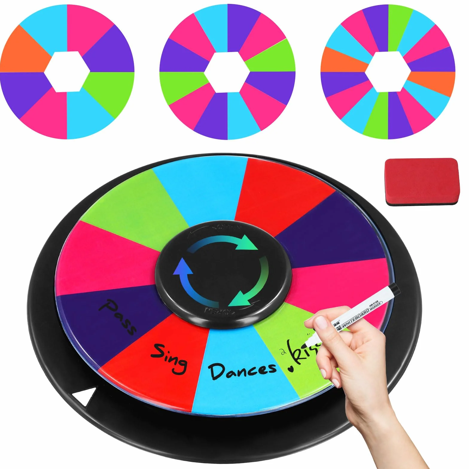 Towwoo 10" Ruota della Fortuna Personalizzabile, 25 cm Ruota dei Premi da Tavolo Cancellabile Fai da Te per Feste di Carnevale, con Base Antiscivolo, 8/10/12/16 Slot di Colore Disponibili