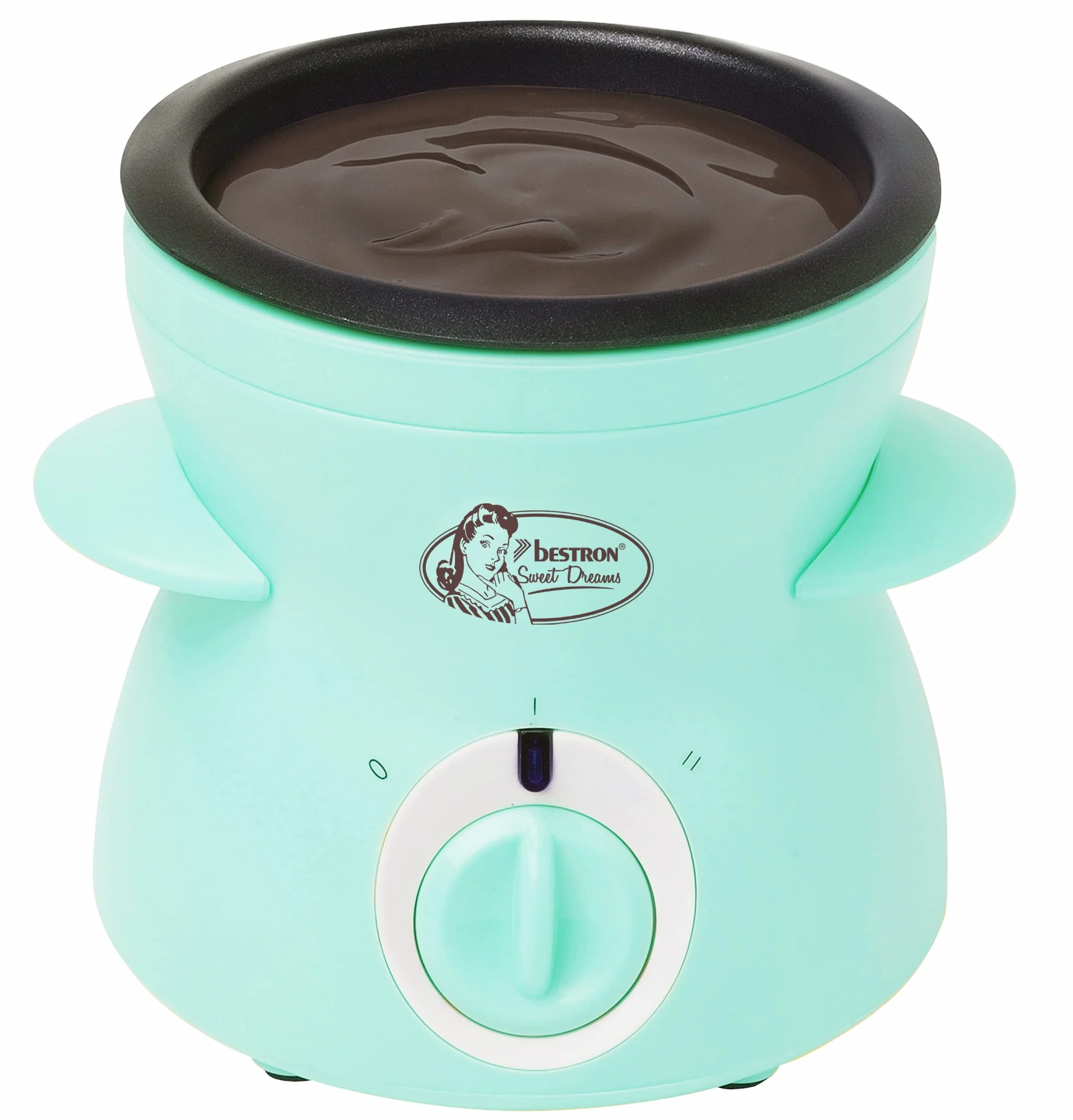Bestron Set di fonduta al cioccolato per 2 persone, con 10 spiedini, 10 forchette e 1 spatola, 25 Watt, colore: menta
