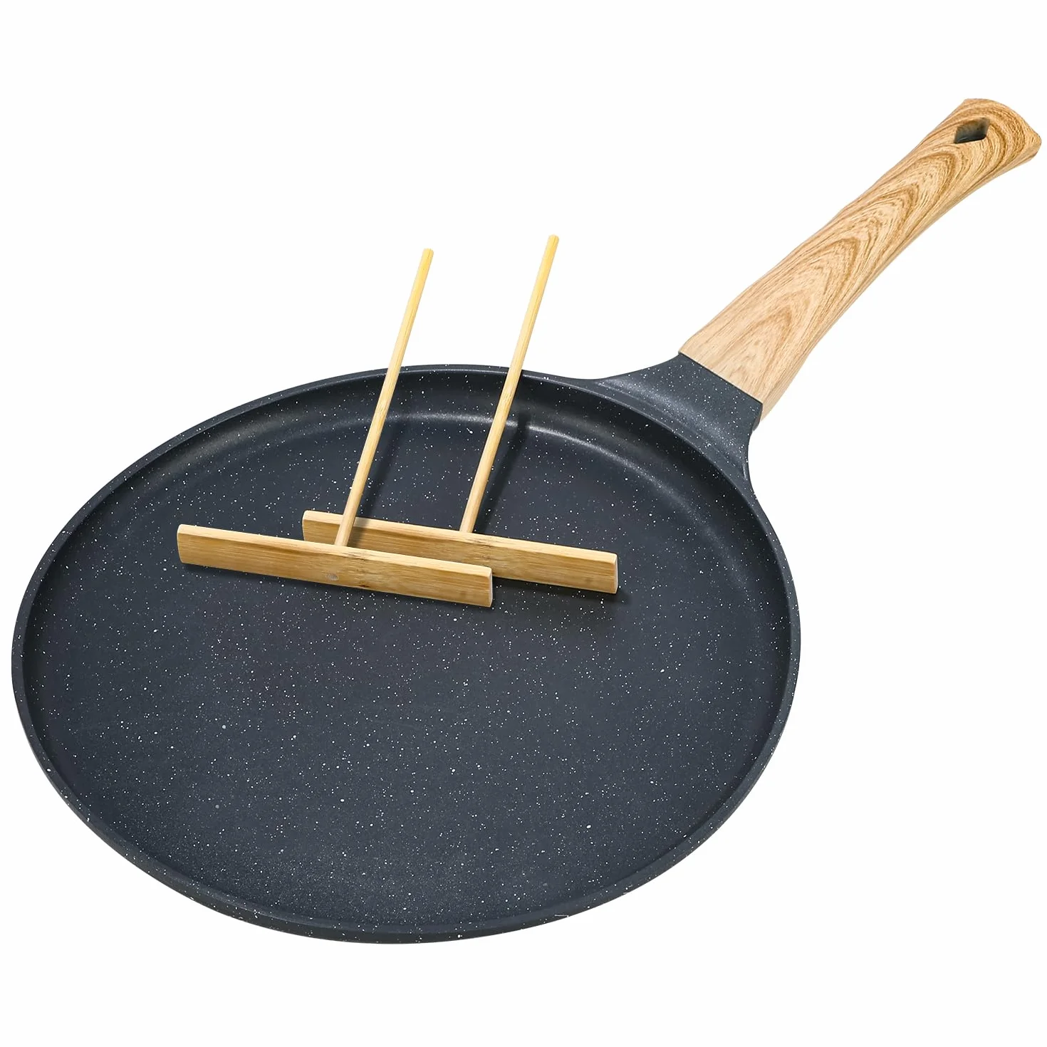 Padella crepes antiaderente nera 28 cm con rivestimento antiaderente in granito svizzero, manico in bachelite, compatibile EMC, senza PFOA