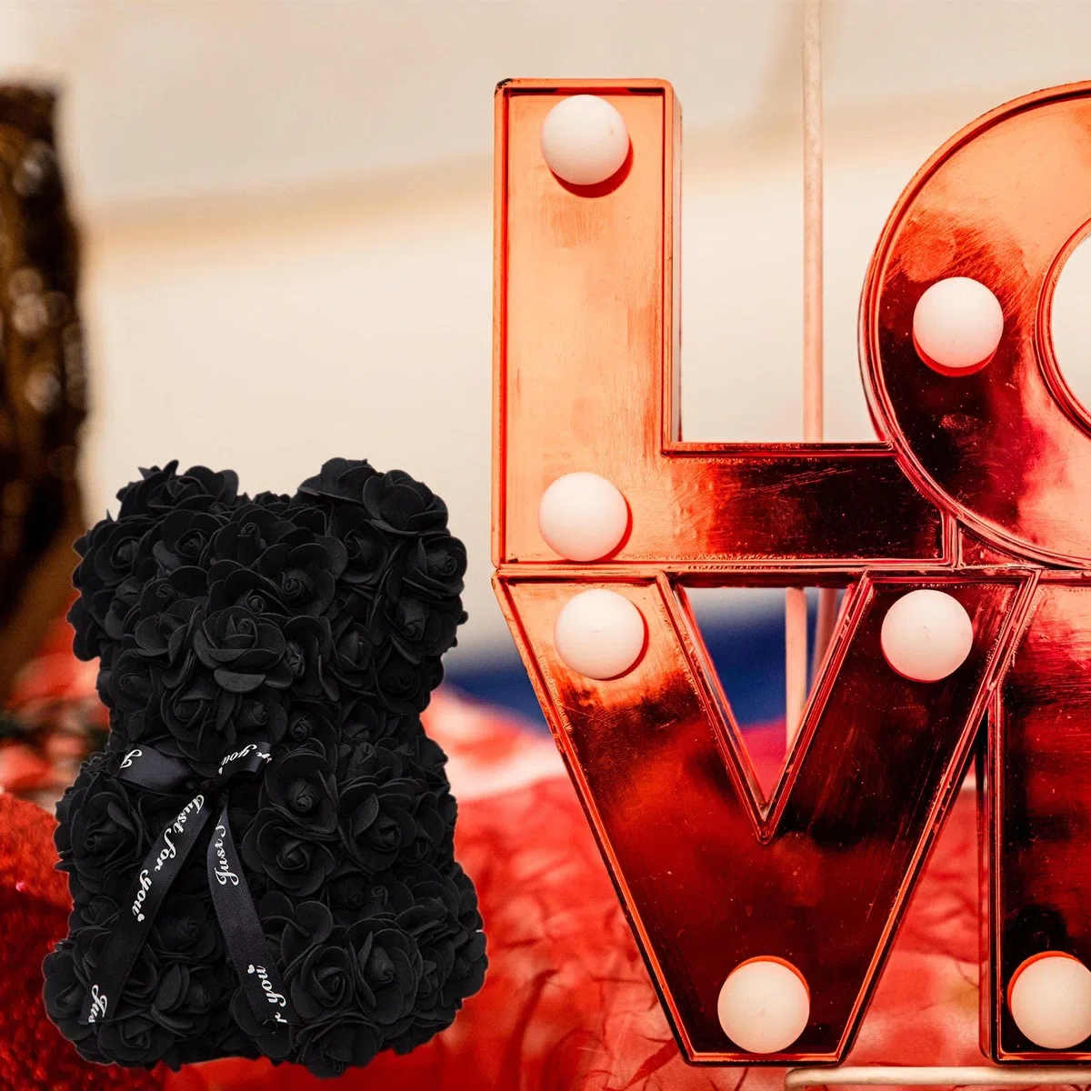 DuHouse Rose Bear Rose Teddy Bear Flower Gift Black Box per San Valentino Anniversario Festa della Mamma Natale, Compleanni Bridal Showers Completamente realizzato a mano 25,4 cm (nero)