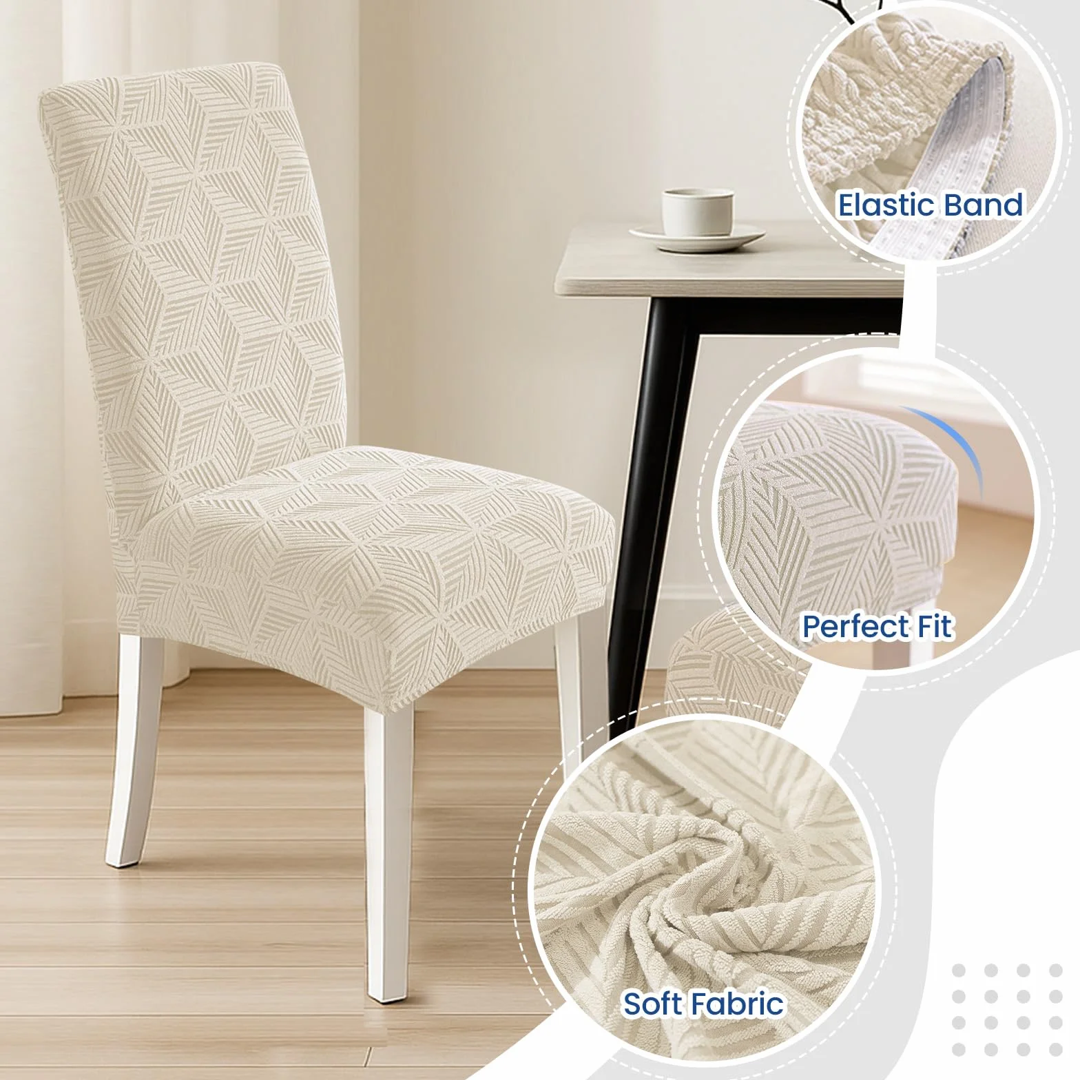 Ystyle Coprisedie con Schienale 4 Pezzi, Coprisedie Elasticizzato, Copri Sedie Soggiorno Cucina, Universali Fodera Sedia Antigraffio Gatto, Moderno Antimacchia Copertura Sedia, Beige