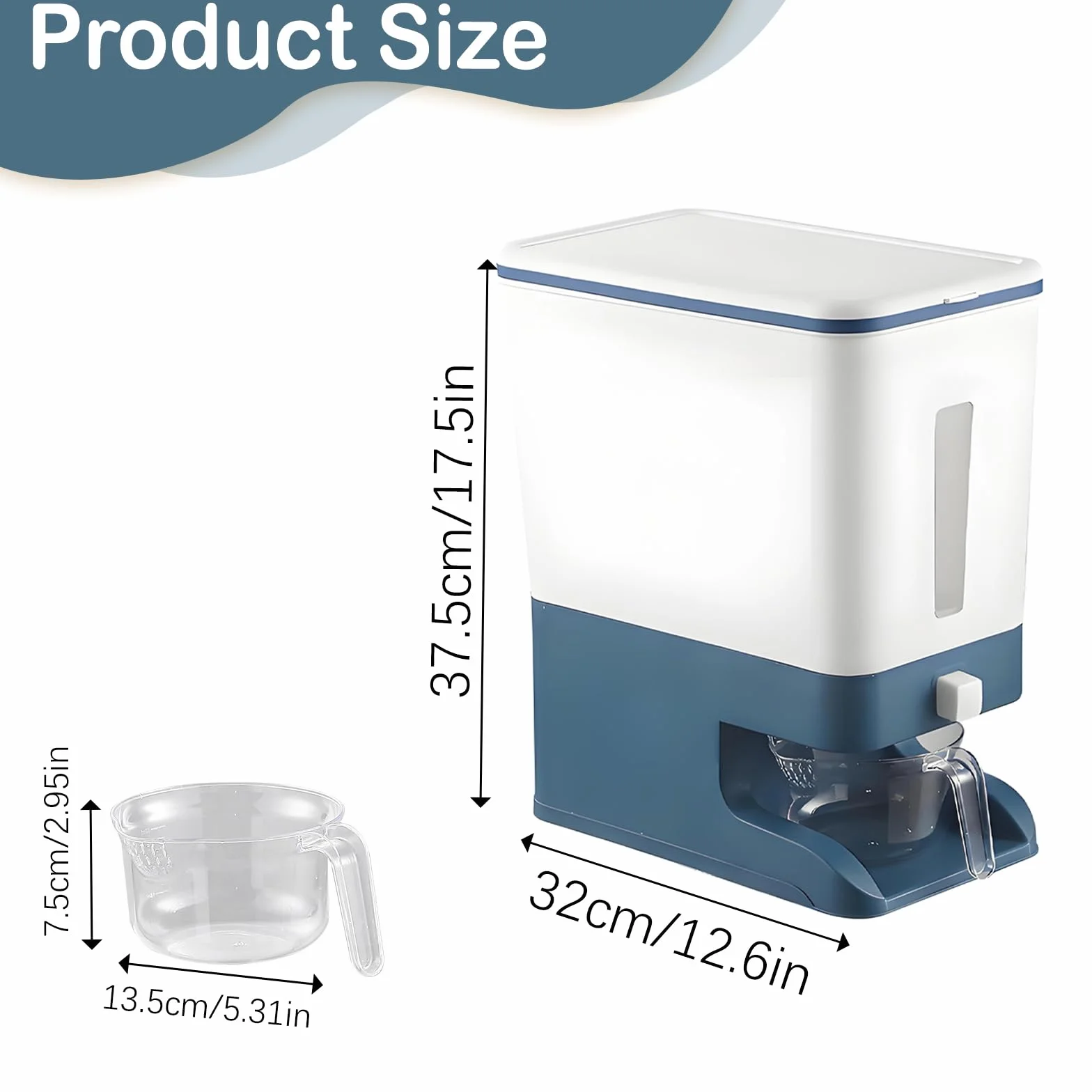 Contenitore per Riso da 10 Litri, Design a Bottone, Capacità 10 Litri, Conservazione di Riso, Cereali, Farina e Legumi