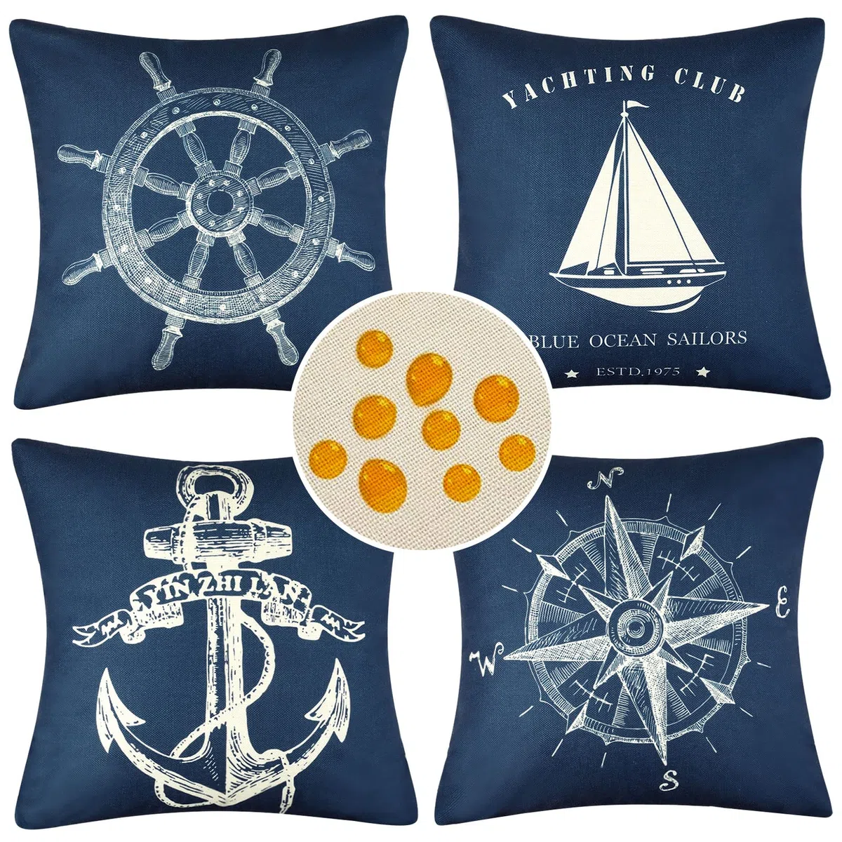 Federe Cuscini Decorativi per Divano Esterno Fodera per Cuscino in Lino Impermeabili Nautico Ancora Timone Bussola Barca a Vela Copricuscini 40x40 cm per Divani Casa Camera da Letto Decorazione 4 Pack