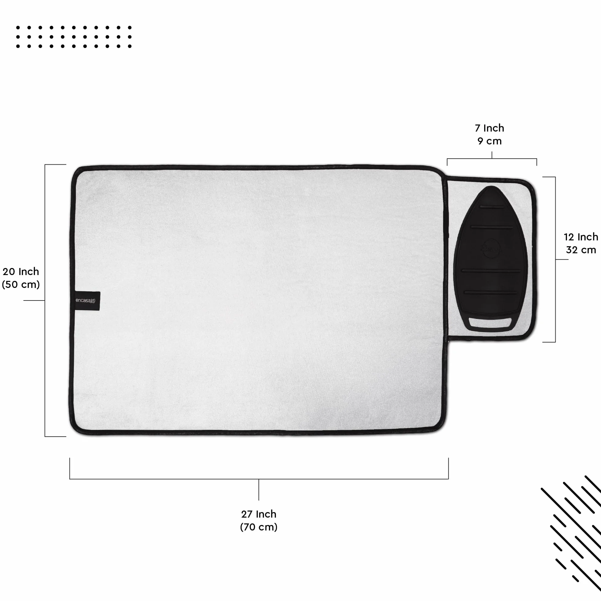 Encasa XO Ironing Mat/Pad - Argento metallico (grande 70x50 cm) con 5 mm di imbottitura in schiuma e ferro da stiro in silicone per la pressatura a vapore su tavolo o letto