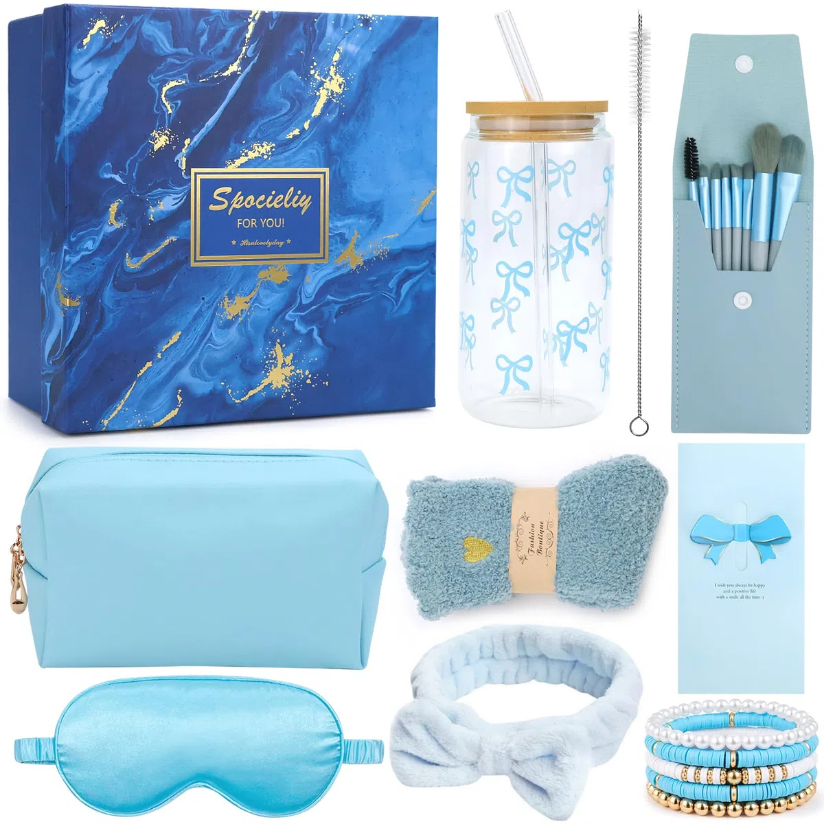 UGBO Regalo per Ragazza Adolescenti di 9 10 11 12 13 14 anni Idee Regalo Donna Regali di Compleanno Regali di Natale Blu Tazza di Vetro con Coperchio e Cannuccia Tazza da Caffè per Sorella