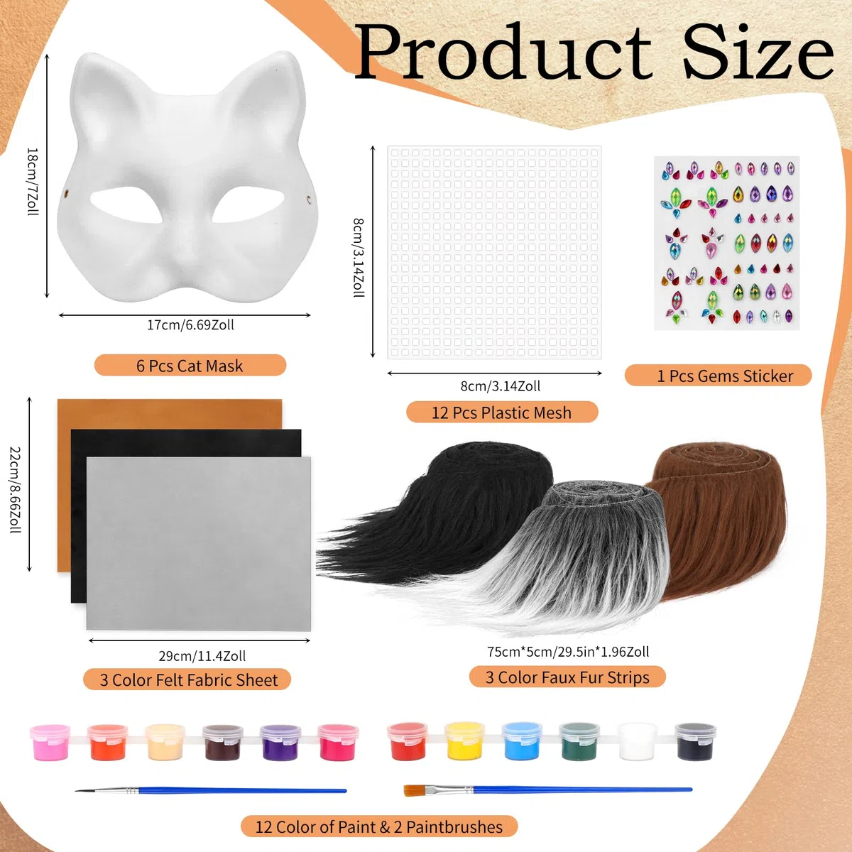 Dreamtop Therian Maschera Gatto Kit con Therian Maschere, Finta Pelliccia e Rete per Gli Occhi e Foglio di Feltro Autoadesivo, Pennelli e Colori per DIY Cosplay Feste Maschera Carnevale Halloween