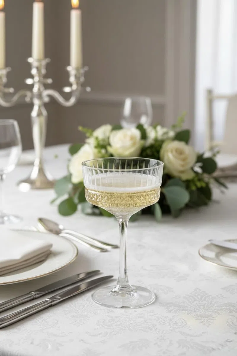 Oceano Set di 4 Calici Champagne e Cocktail in Cristallo Intagliato Coppe Retrò in Stile Vintage da 250ml Ideali per Bollicine, Martini e Dessert Design Elegante per Cerimonie e Feste