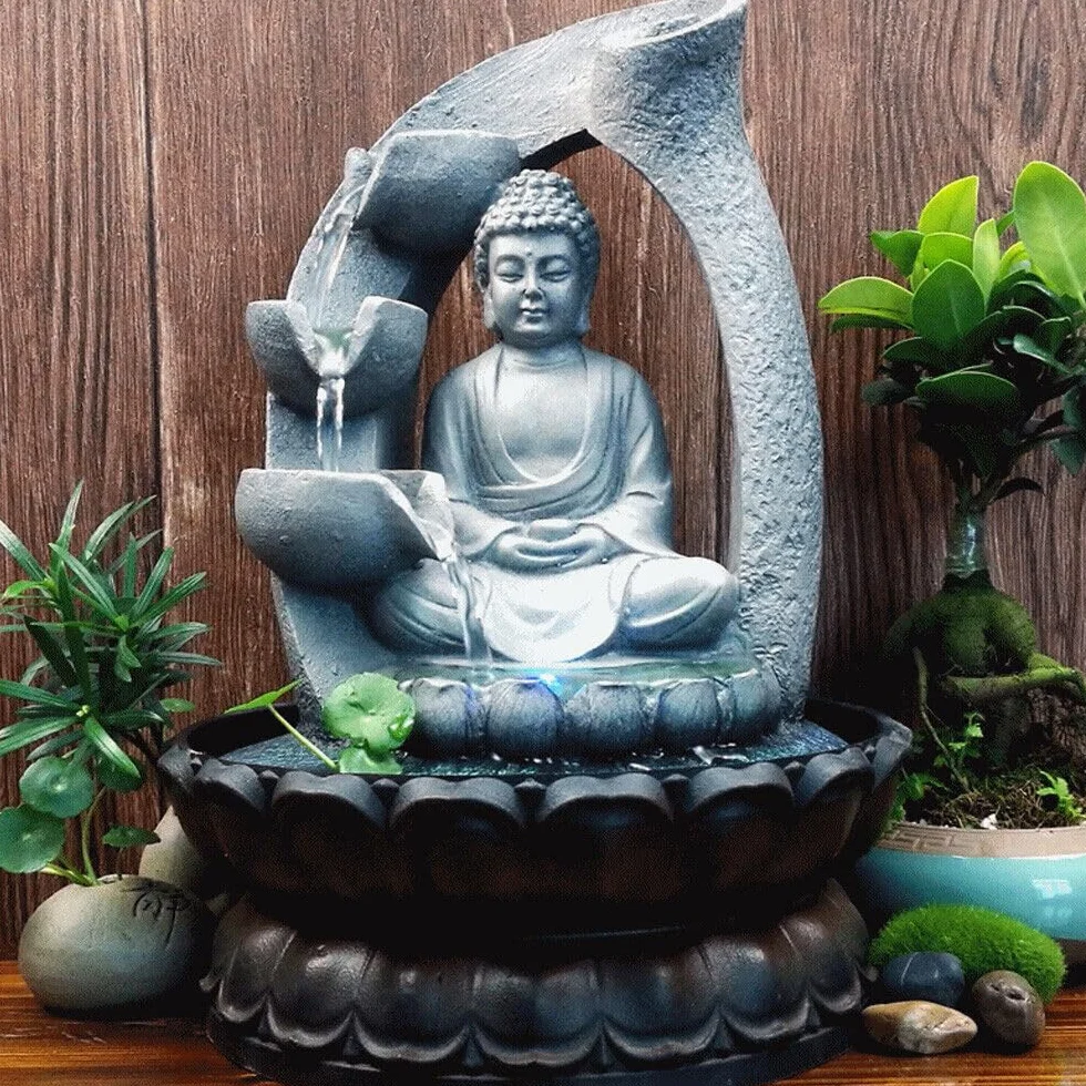 Fontana da interni Buddha, fontana da interni con luci a LED, decorazione Buddha, fontana zen da interno, decorazione per il soggiorno, fontana da tavolo con Buddha e loto.