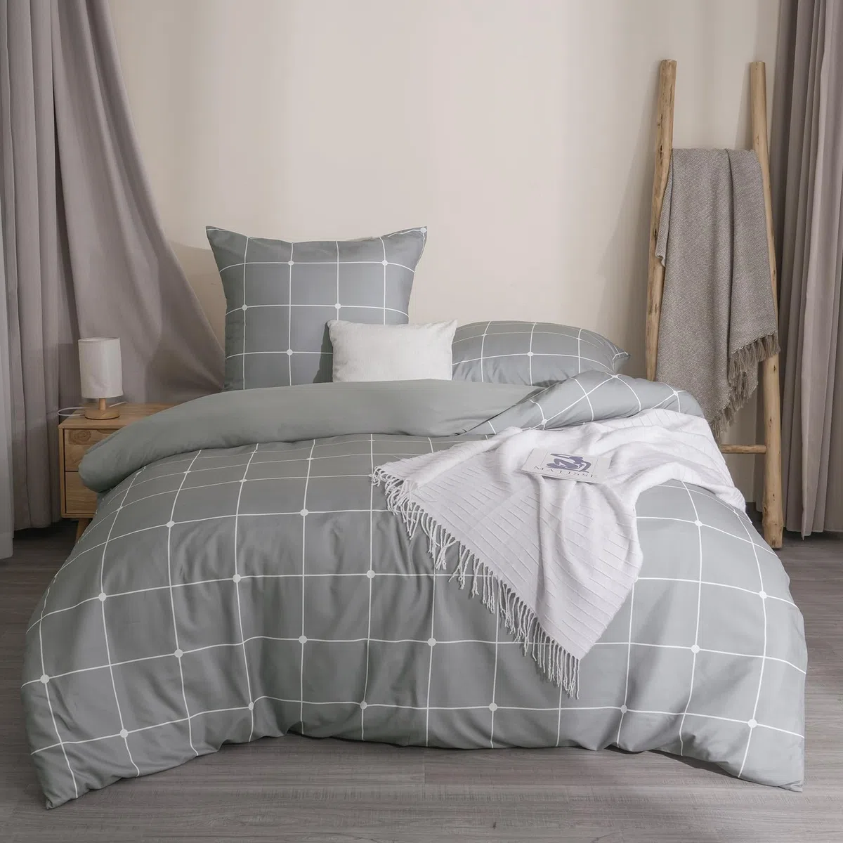 PHF, biancheria da letto 4 pezzi, copripiumino 135 x 200 cm, morbida e non necessita di stiratura, 2 x 135 x 200 cm, con 2 federe 80 x 80 cm, set di biancheria da letto spazzolata con chiusura lampo