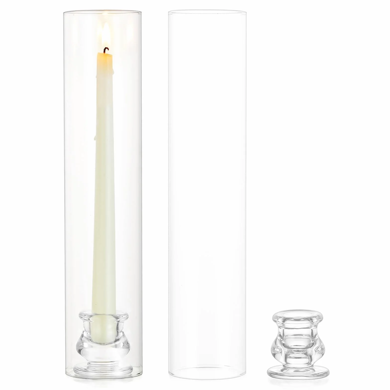 Portacandele in vetro Hurricane, alto 30,5 cm, con coperchio cilindrico antivento, trasparente, per matrimoni, feste, compleanni, Natale, decorazioni per la casa, set di 2