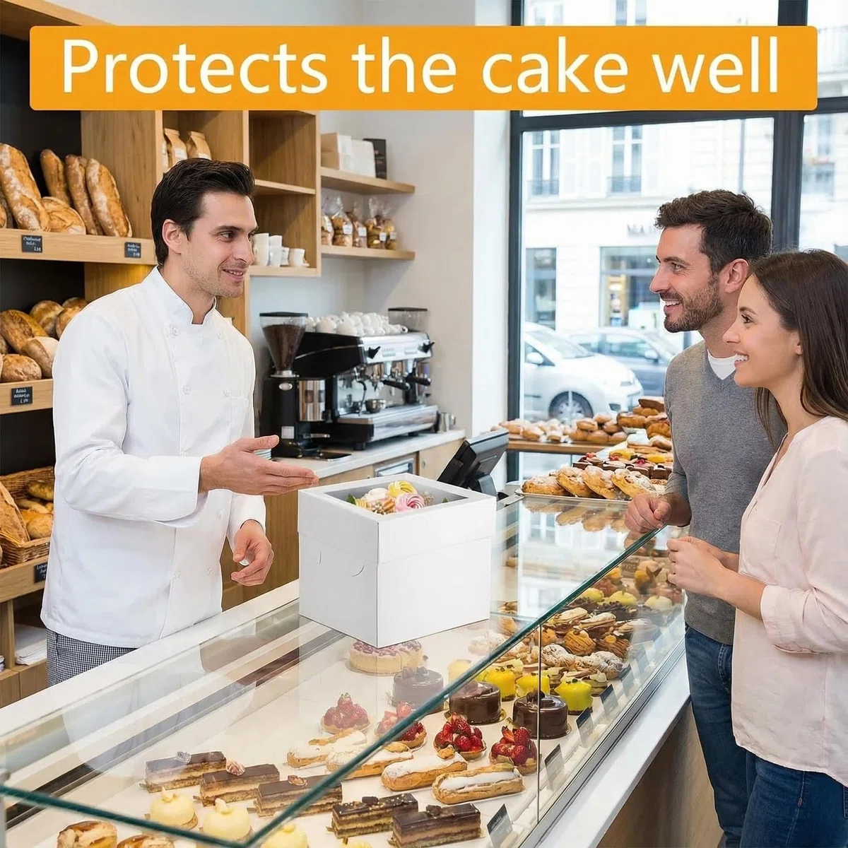 KUOGAS Scatola Torta in Cartone (30 x 30x 20cm), 10 pz Scatole per torte con finestra, Scatola alta per torte con vassoio, Scatola da trasporto per torte e pasticceria (12x12x8inch - 10Stk)