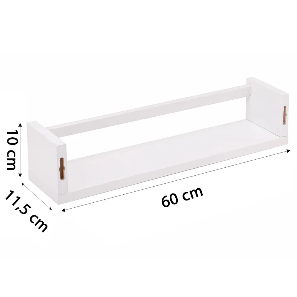 BAKAJI Set 3 Mensole da Parete in Legno, Scaffali a Muro Multiuso e Barra di Protezione Oggetti, Scaffalatura per Camera da Letto, Soggiorno, Cucina, Bagno, Libreria Salvaspazio 3 x 60 cm (Bianco)