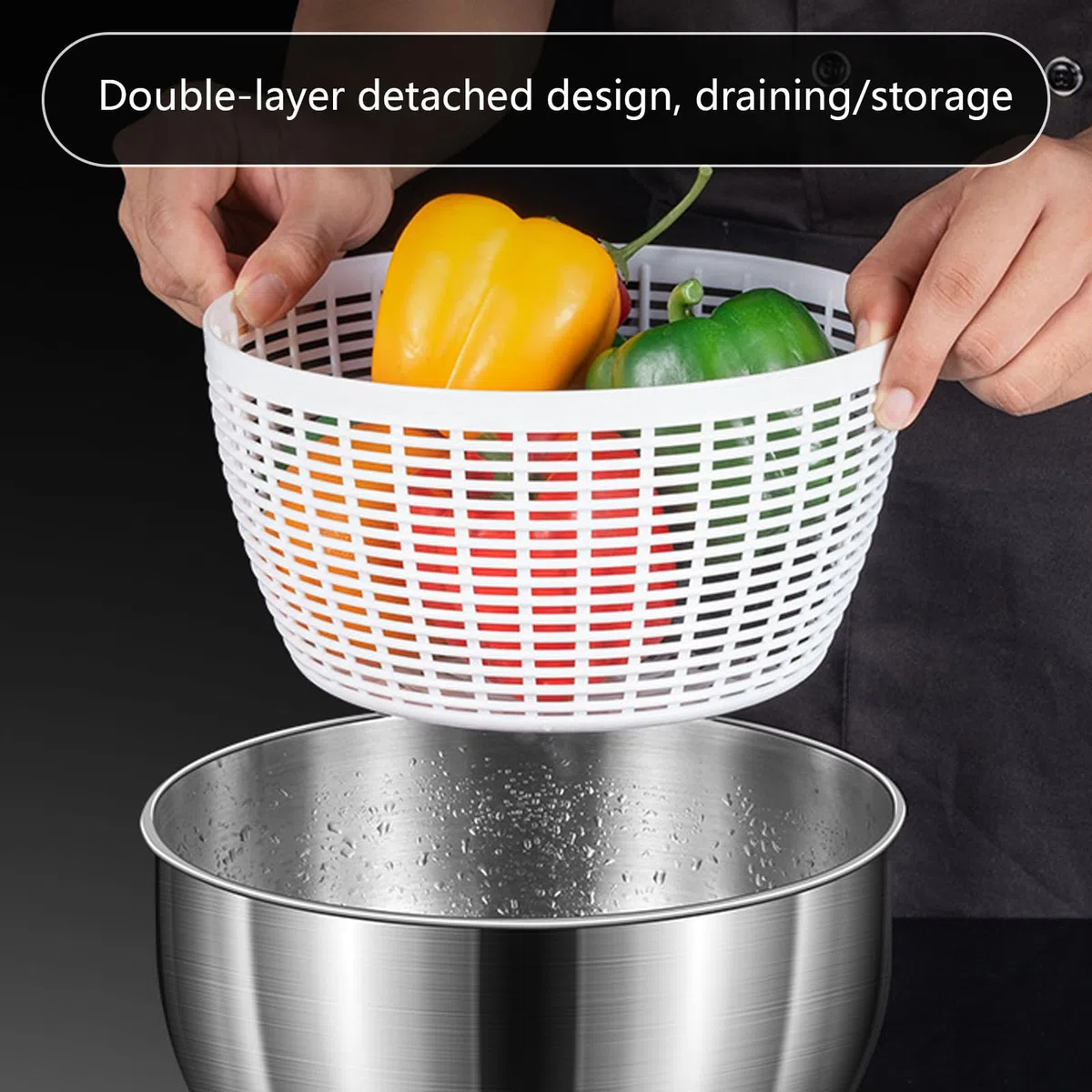 Centrifuga per Insalata, Centrifuga per Lattuga Automatica da 4,8 Litri, Asciuga Insalata Centrifuga di Grande Capacità in Acciaio Inossidabile, Elettrico USB Drenare Rapidamente Lava Insalata per Fru