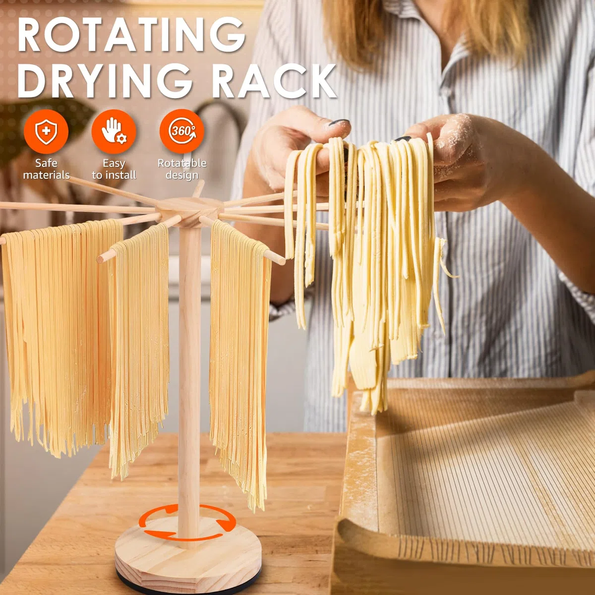Asciugatrice per Pasta con Base Girevole Essiccatore Pasta Fresca con 9 Manici Rimovibili Stendipasta per Pasta Fresca per Asciugare Fino A 4,5 kg Riutilizzabile per Pasta