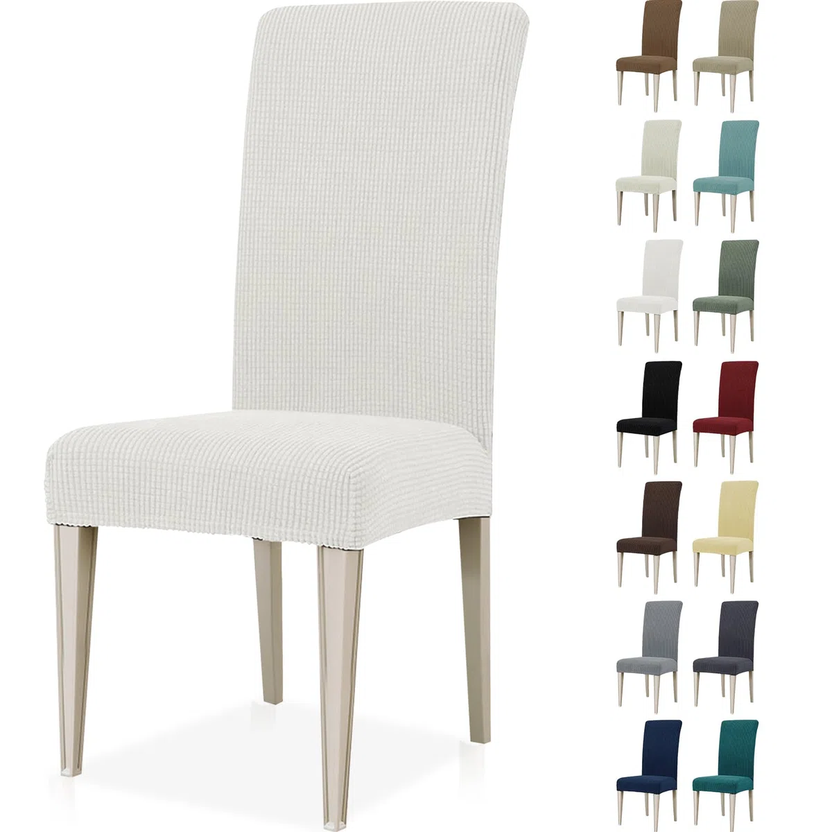 Ystyle Coprisedie con Schienale 4 Pezzi, Elasticizzato Copri Sedie Soggiorno Cucina, Universali Coprisedia Elasticizzati, Moderno Fodere per Sedie Antigraffio Gatto, Bianco