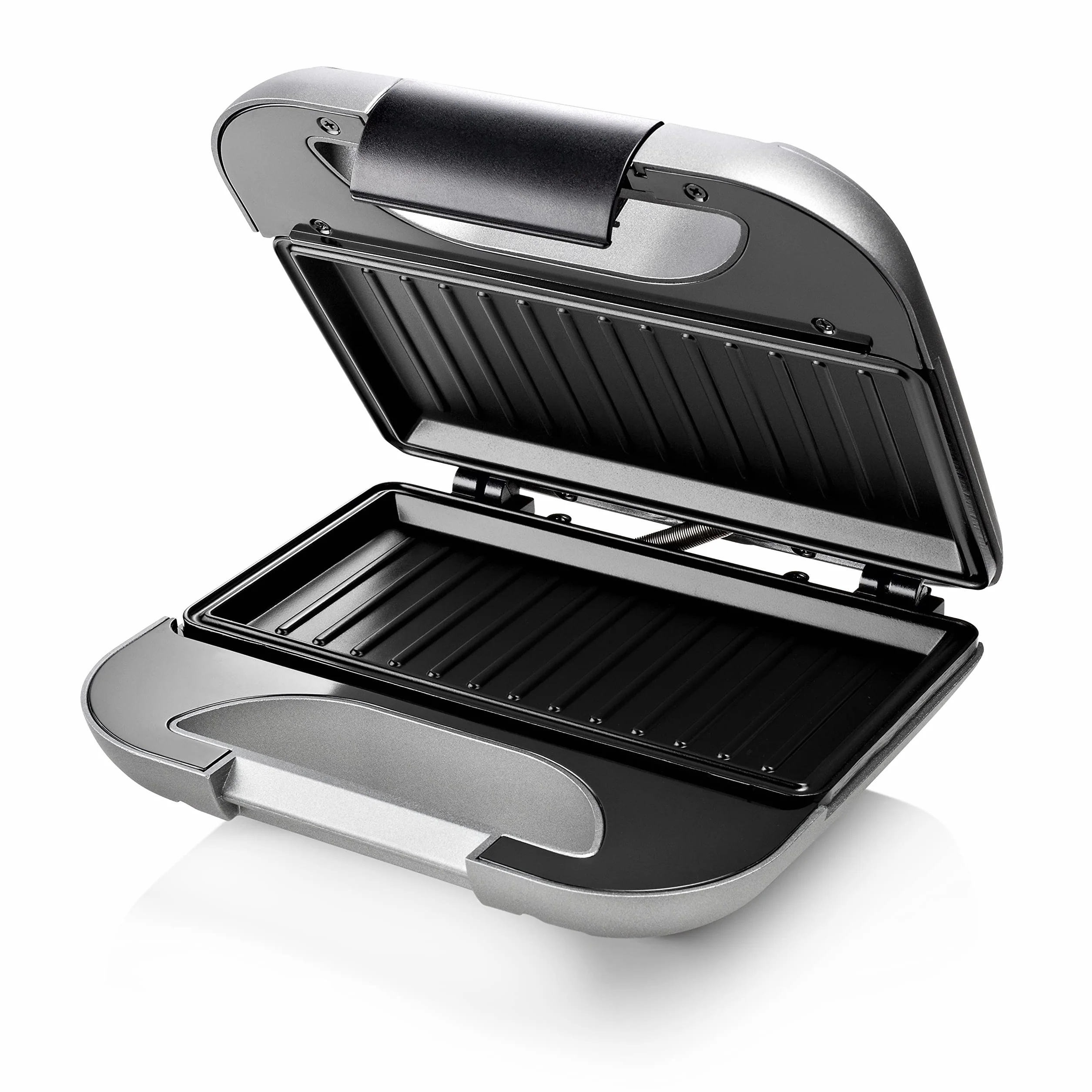 Princess 127003 - Tostapane deluxe per 2 panini, piastra per griglia, coperchio con chiusura di sicurezza, grigio