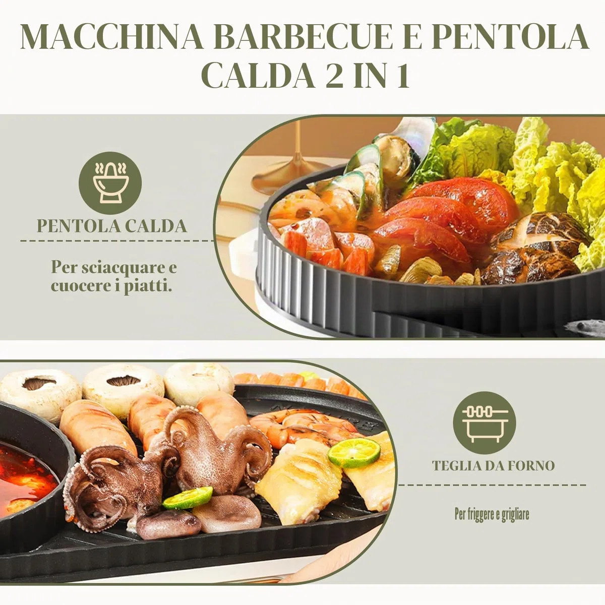 YJINGRUI Hot Pot - Barbecue elettrico 2200 W, 2 in 1, con 2 regolazione indipendente della temperatura per 3-12 persone
