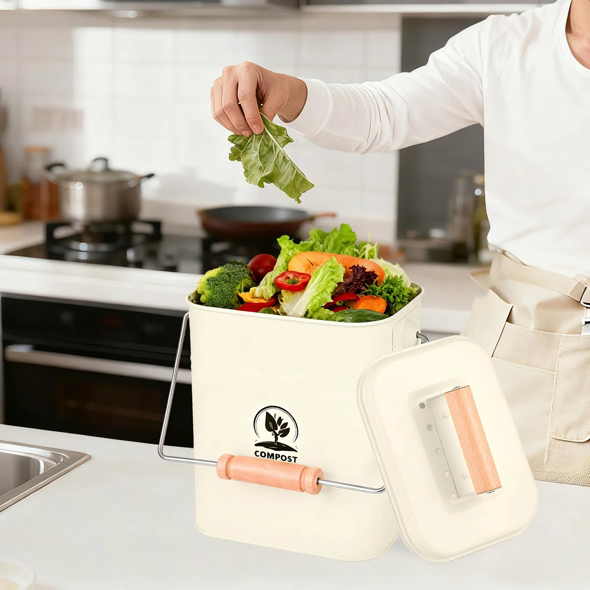 Relaxdays Pattumiera da Cucina per Umido con 2 filtri antiodore, 3,5 L, con Secchio Compost, Dimensioni 26x15,5x20 cm