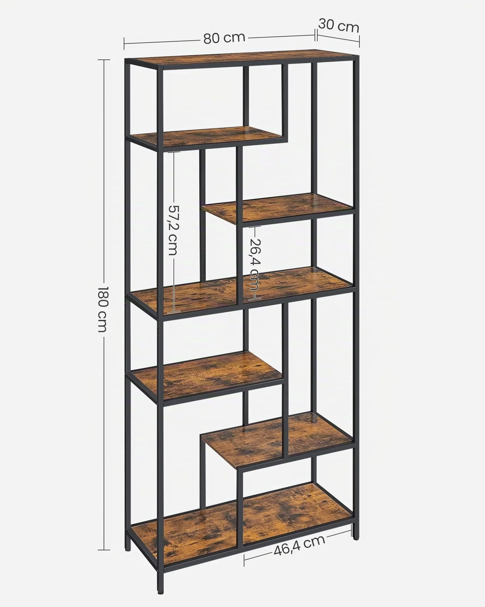 VASAGLE Libreria Scaffale, Libreria Verticale a 6 Ripiani, Porta Piante, 30 x 80 x 180 cm, Pannello di Truciolato, Studio Soggiorno Camera da Letto Cucina, Marrone Vintage e Nero LLS119B01