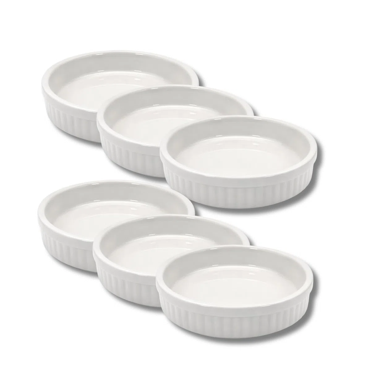 Set 6 Stampini da Forno Porcellana Bianca Ø 12x2,5H cm Cocotte Crema Catalana Crème Brûlée Soufflé Adatta Forno Microonde Lavastoviglie Elegante Idea Regalo