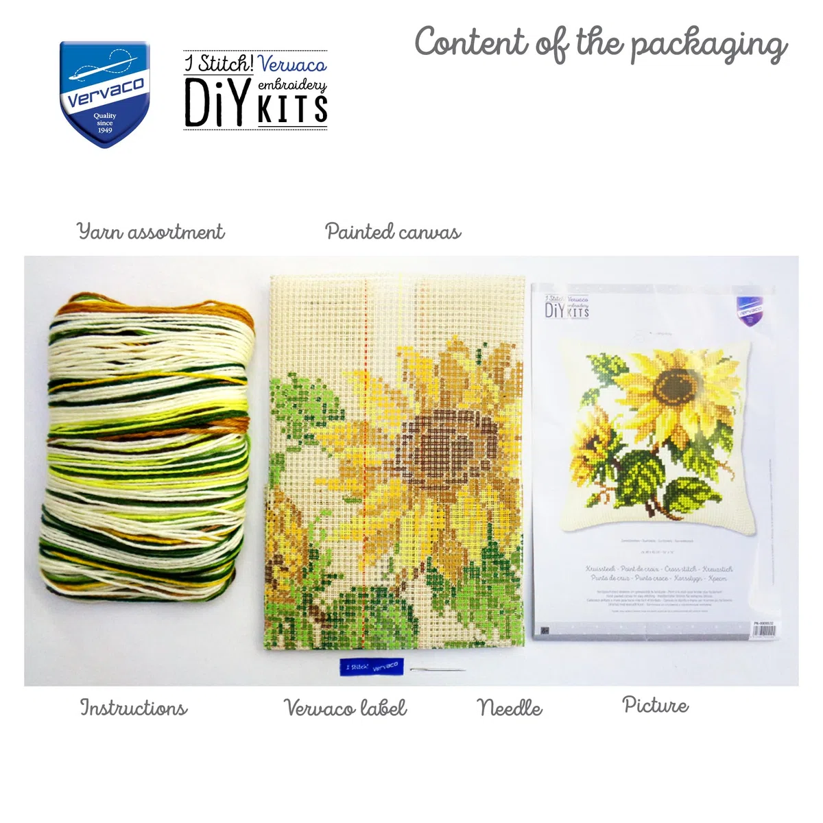 VERVACO Kit Cuscino Punto Croce GIRASOLI Set Ricamo Principianti Cuscini Gobelin Decorativi ca. 40 x 40 cm Accessori Per Lavoretti Creativi DIY Casa Decor Hobby Adulti Cross Stitch
