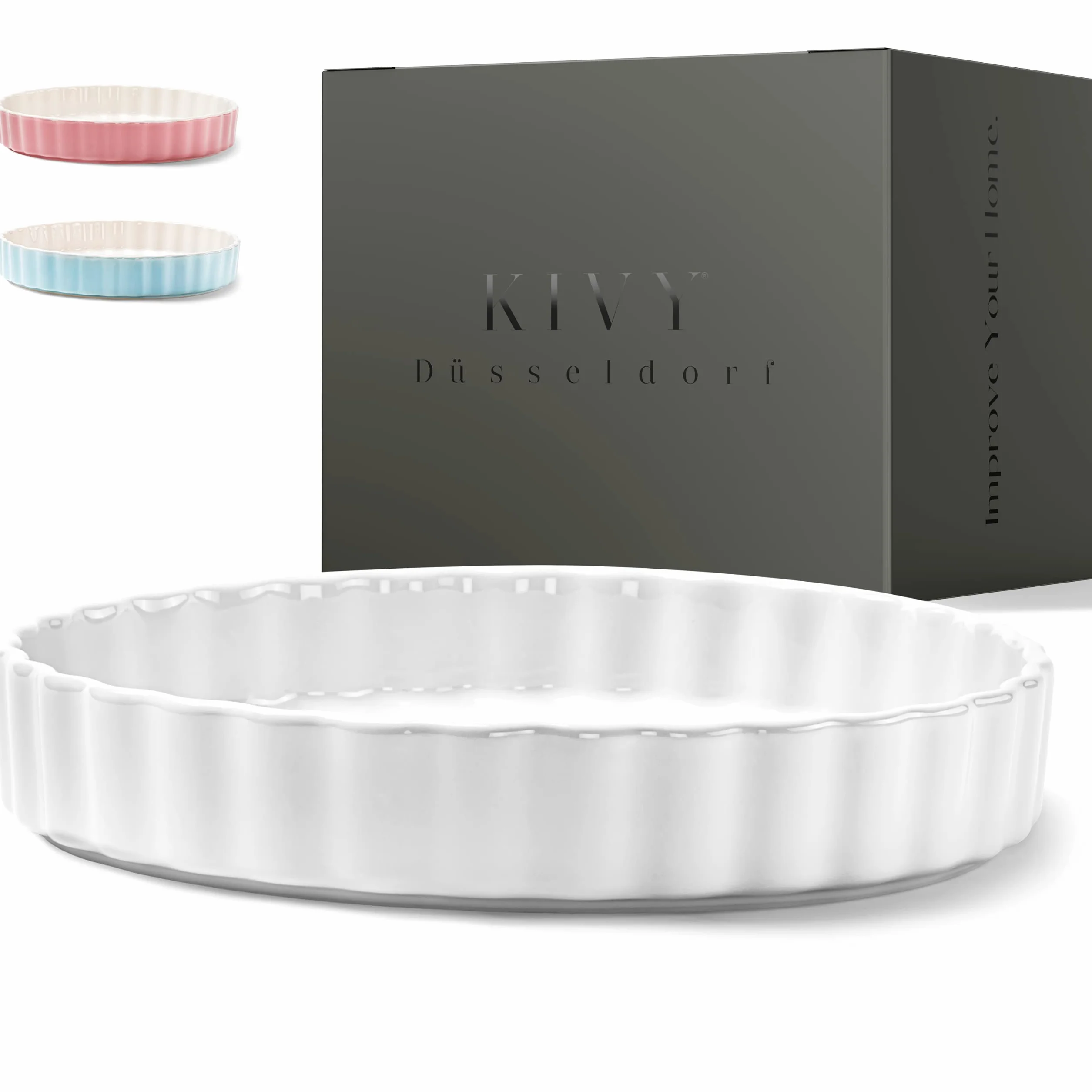 KIVY Teglia Forno [28 cm] in Ceramica Antiaderente | Stampo per Dolci, Torte e Quiche | Bianca, Rotonda