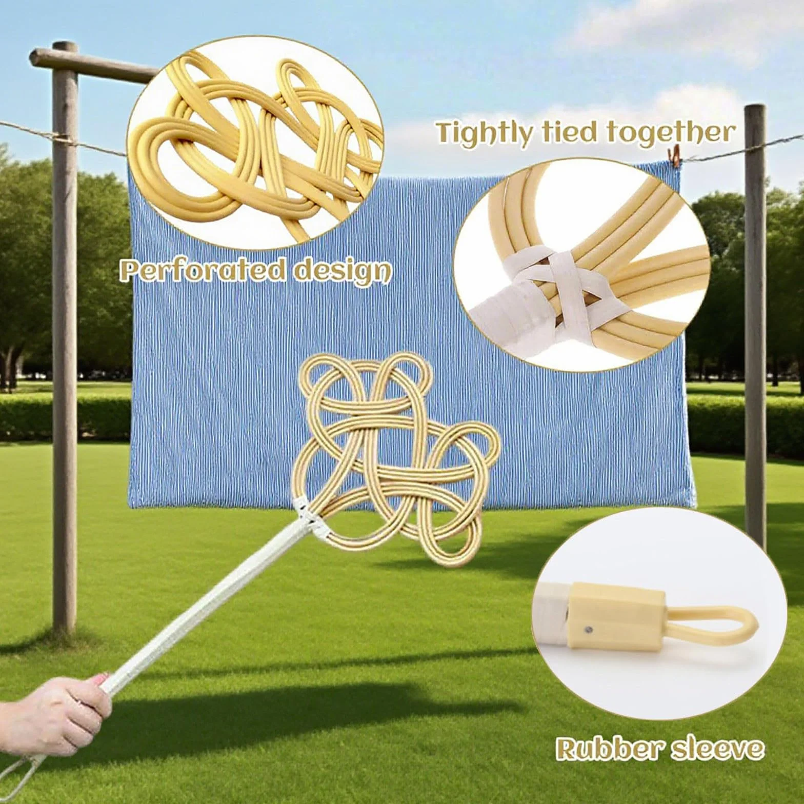 2026 Battitore per tappeti in rattan, frusta manuale per tappeti con manico manuale per spolverare tappeto manuale (beige, 60 cm) per Natale