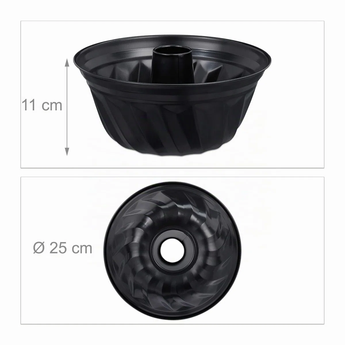 Relaxdays Stampo a Spirale per Ciambellone, Antiaderente, Ø 25 cm, Acciaio al Carbonio, per Torte & Dolci Rotondi, Nero