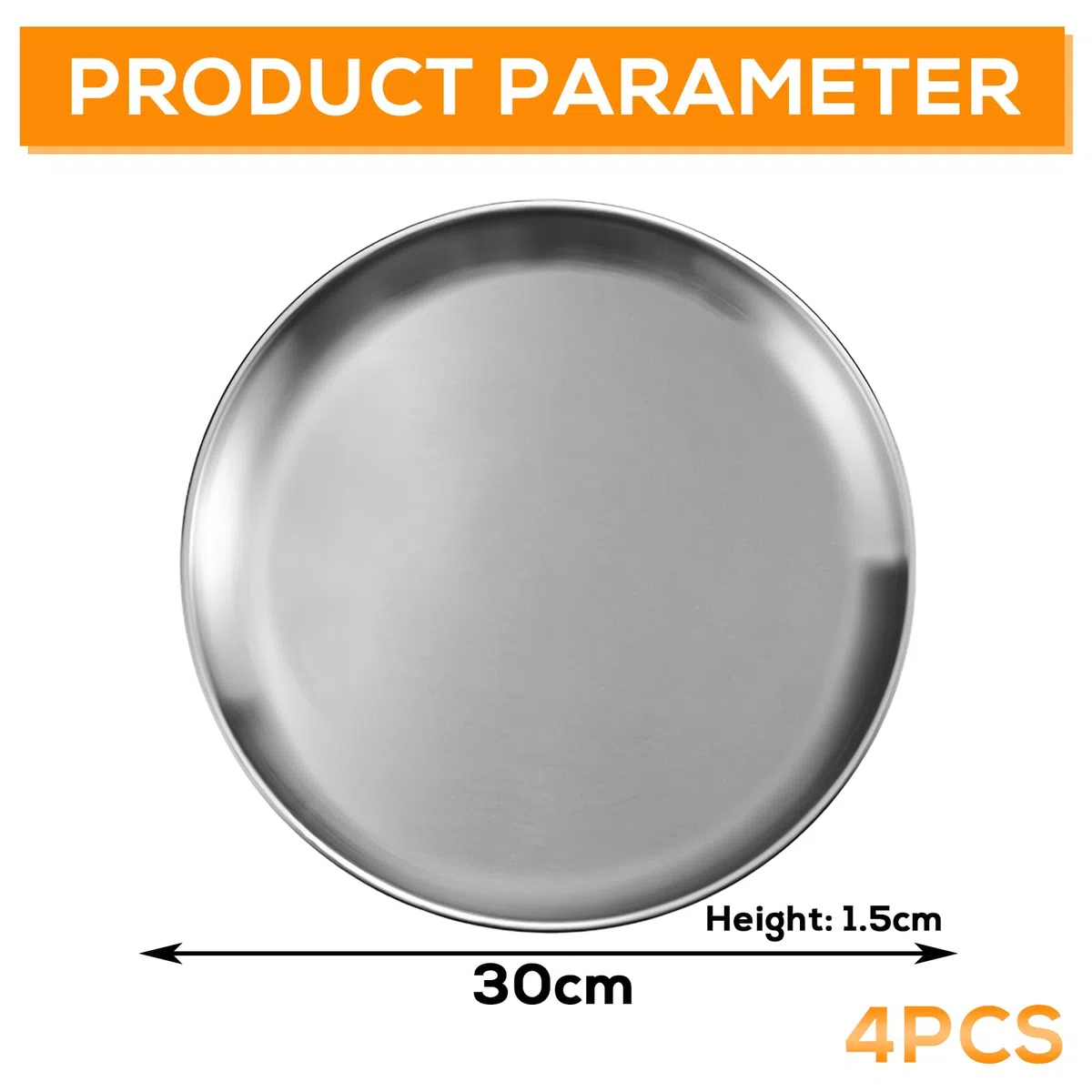 Bordeag Piatti Rotondi in Acciaio Inox 30cm, Set da 4 per Cucina, Pranzo, Campeggio, Feste