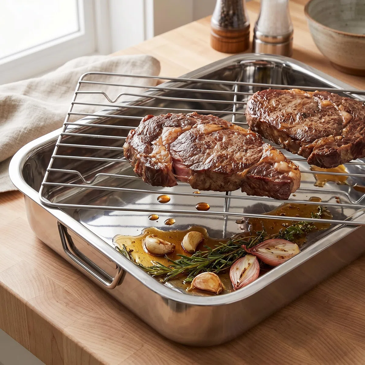 Menax - Teglia da Forno con Griglia di Raffreddamento in Acciaio Inox - Teglia Vassoio Rettangolare - Stampo per Forno con Grill - Teglia Lasagna - Stampo/Vassoio - 40 cm