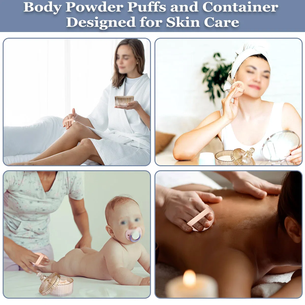 Set di 3 contenitori per polvere in vetro, contenitore per polvere per il corpo, contenitore per polvere per il corpo, talco, polvere cosmetica per il compleanno, regalo (senza polvere) (ambra